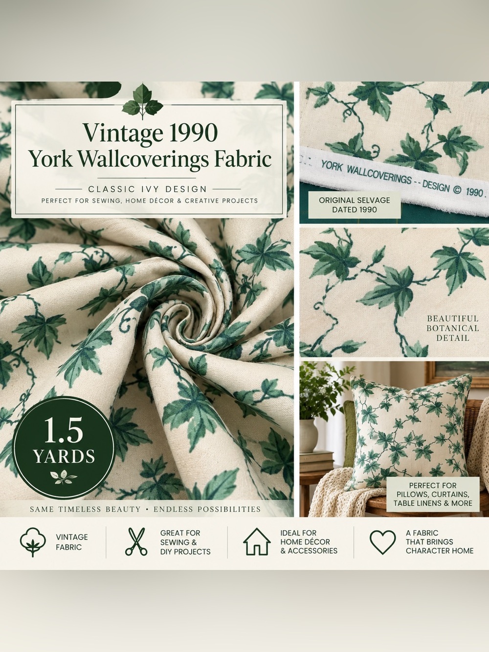 1.5 Yards of Vintage Ivy Fabric